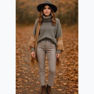 Free People Jeans Women’s 29 Boho Geometric Printed Skinny Pants Vintage Hippie